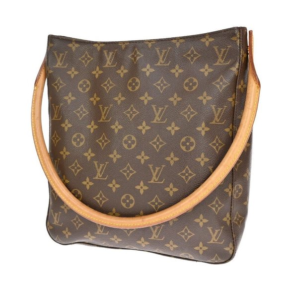 LOUIS VUITTON Logo Looping GM Shoulder Bag Monogram Leather Brown - Picture 1 of 15